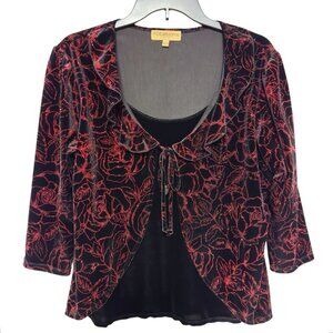 Black Velvet Whimsigoth Women Petite PL Ruffle Layered Red Babydoll Witchy Fairy